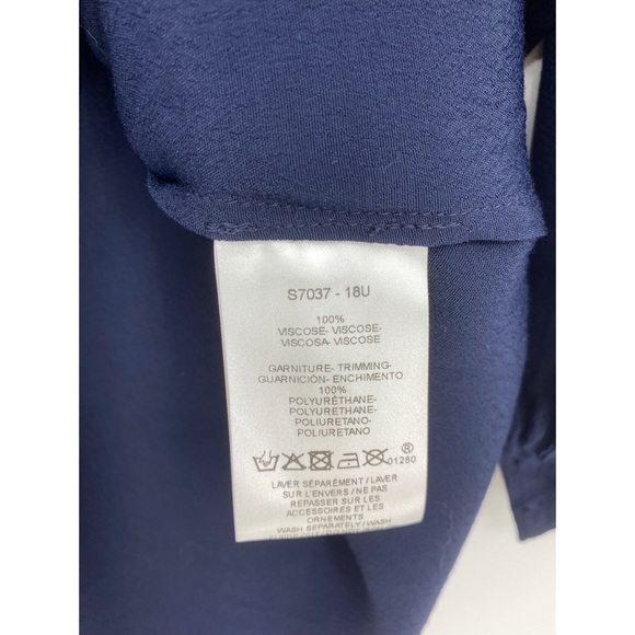 Caroll Navy Blue French Designer Eyelet Cutout Black Piping Neckline Blouse - Picture 4 of 4